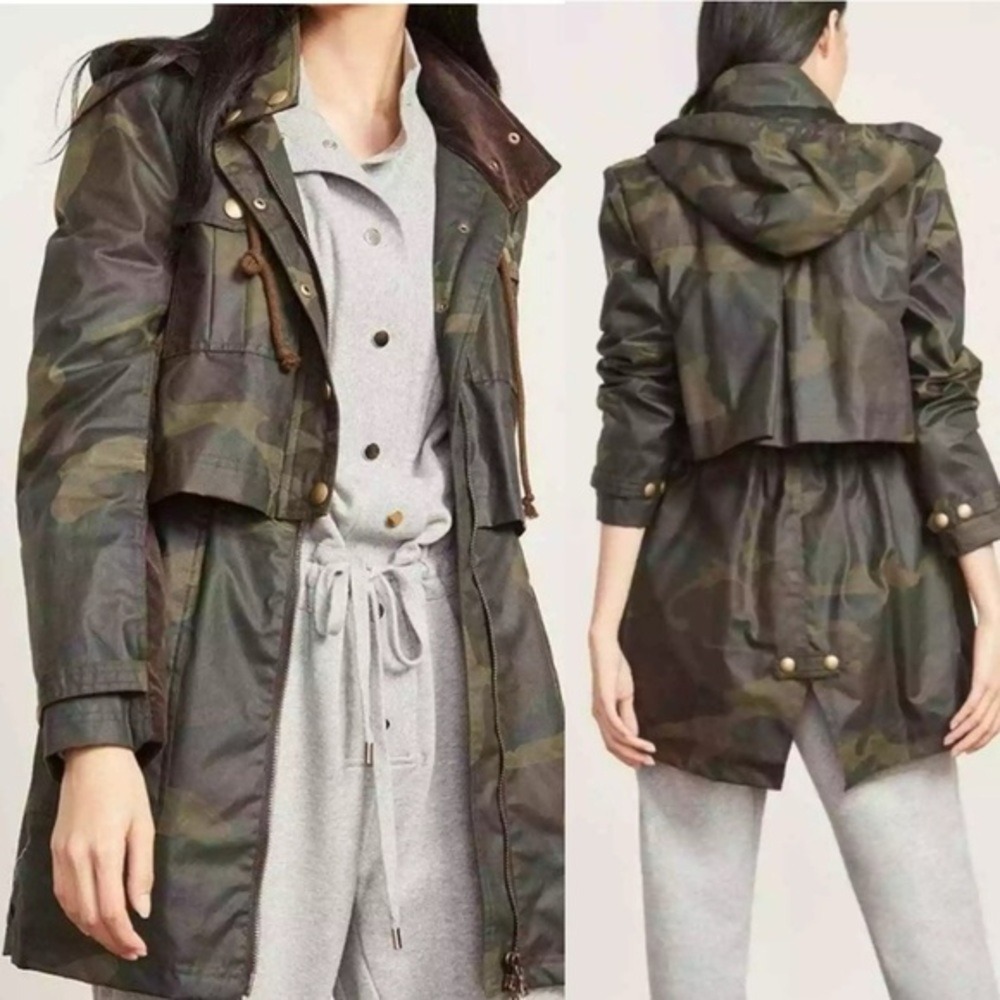 Veronica Beard Camo Utility Parka Jacket Hooded Drawstring Womens Size 4
